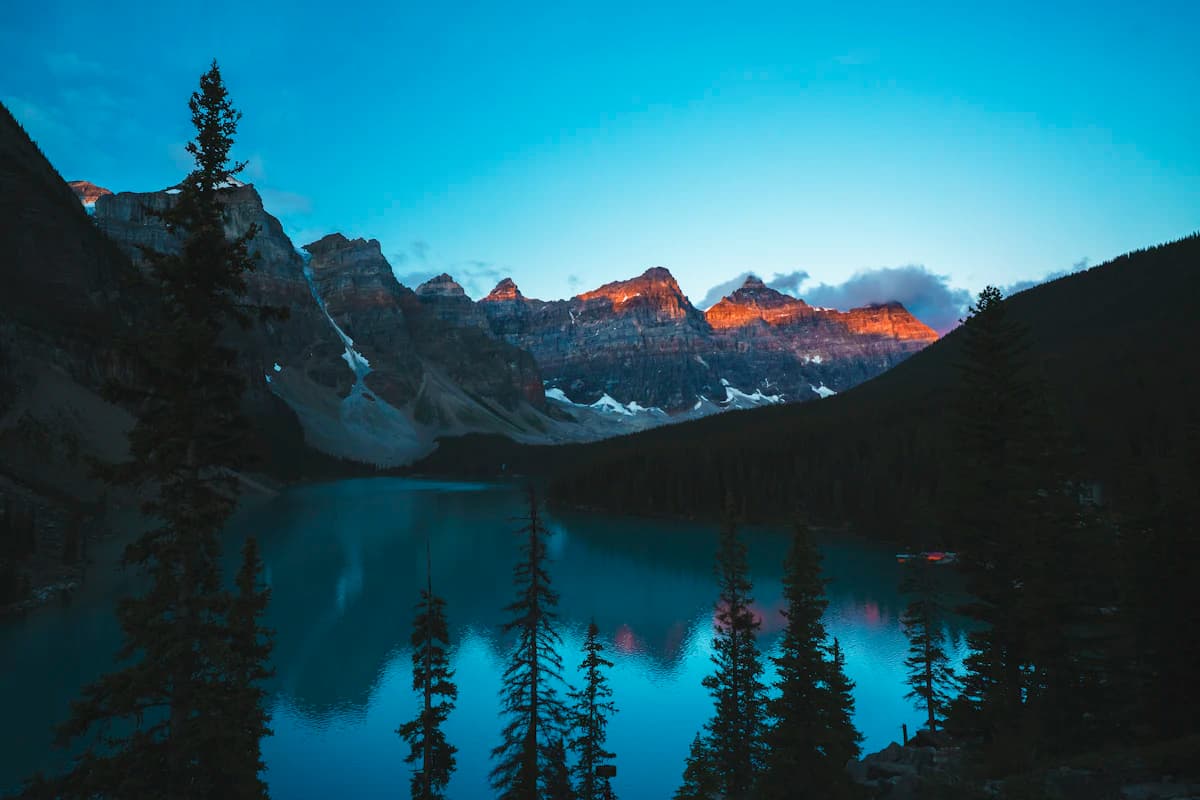 Landscape photo taken during blue hour with cool, dim light